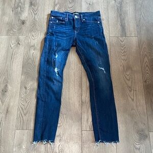 Express Dark Blue Distressed Ankle Jeans